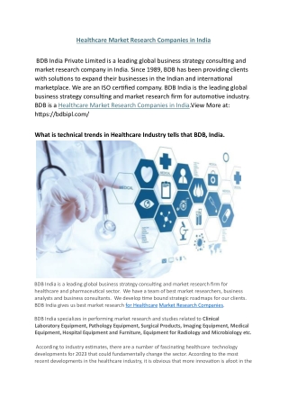 Healthcare Market Research Companies in India