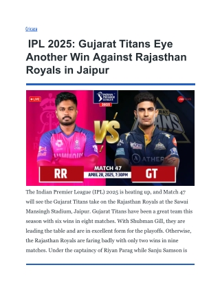 IPL 2025_ Gujarat Titans Eye Another Win Against Rajasthan Royals in Jaipur