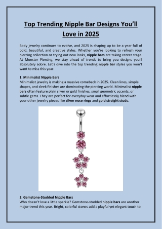 Top Trending Nipple Bar Designs You’ll Love in 2025