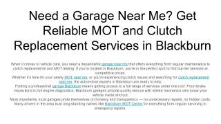 Need a Garage Near Me_ Get Reliable MOT and Clutch Replacement Services in Blackburn