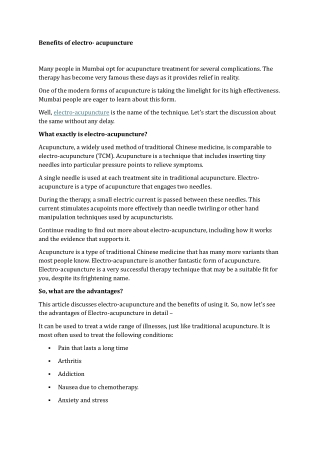 Benefits of electro- acupuncture