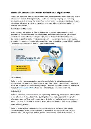 Essential Considerations When You Hire Civil Engineer USA