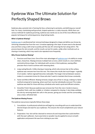 Achieve Perfectly Shaped Brows with Professional Eyebrow Wax