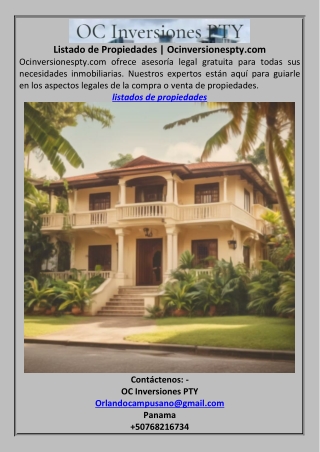 Listado de Propiedades  Ocinversionespty.com