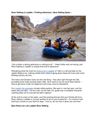 River Rafting in Ladakh  Thrilling Adventure  Best Rafting Spots