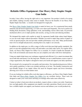 Reliable Office Equipment: Our Heavy Duty Stapler Staple Gun India