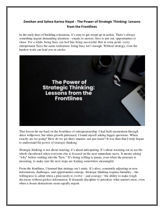 Zeeshan and Salma Karina Hayat - The Power of Strategic Thinking - Lessons from the Frontlines