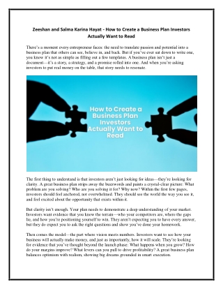 Zeeshan and Salma Karina Hayat - How to Create a Business Plan Investors Actually Want to Read