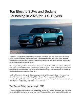 Top Electric SUVs and Sedans to Watch for 2025 U.S. Launches