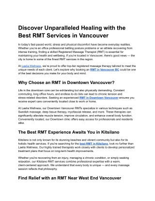 Discover Unparalleled Healing with the Best RMT Services in Vancouver