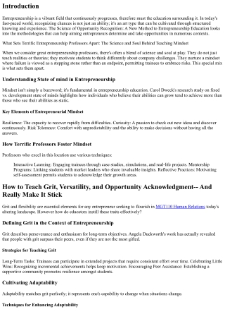 The Science of Chance Acknowledgment: A New Technique to Entrepreneurship Educat