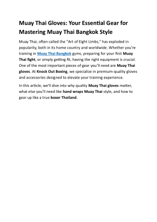 Muay Thai Gloves: Your Essential Gear for Mastering Muay Thai Bangkok Style