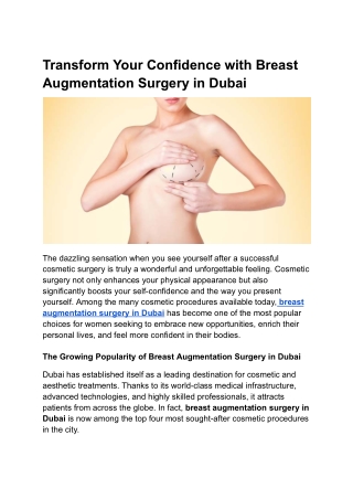 Transform Your Confidence with Breast Augmentation Surgery in Dubai
