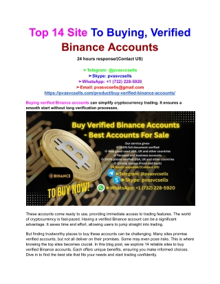 Top 14 Site To Buying, Verified Binance Accounts