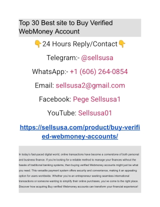Top 30 Best site to Buy Verified WebMoney Account
