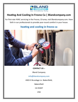 Heating And Cooling In Fresno Ca | Blandcompany.com