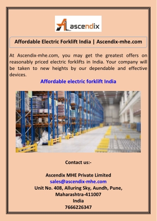 Affordable Electric Forklift India Ascendix-mhe.com