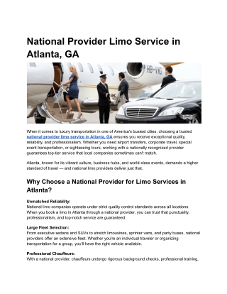 National Provider Limo Service in Atlanta, GA