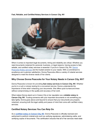 Fast, Reliable, and Certified Notary Services in Carson City, NV