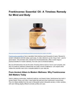 BLOG 1 _ Month 11 _ Frankincense Essential Oil_ A Timeless Remedy for Mind and Body