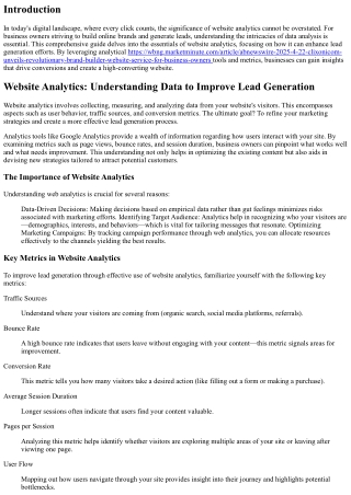 Website Analytics: Understanding Data to Improve Lead Generation