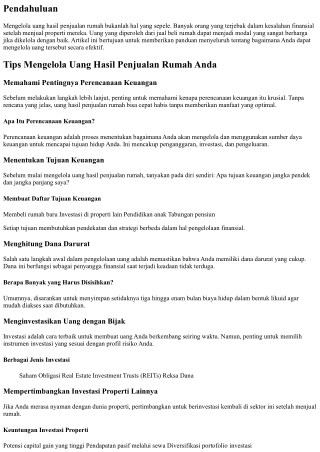 Tips Mengelola Uang Hasil Penjualan Rumah Anda