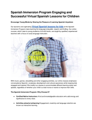 Spanish Immersion Program Engaging and Successful Virtual Spanish Lessons for Children