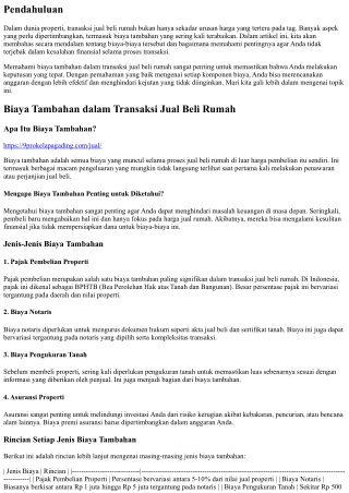 Memahami Biaya Tambahan dalam Transaksi jual beli rumah