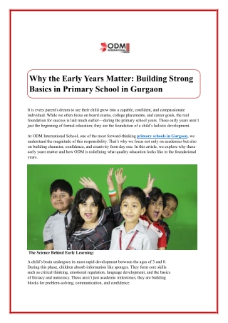 Why the Early Years Matter: Building Strong  Basics in Primary School in Gurgaon
