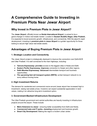 A Comprehensive Guide to Investing in Premium Plots Near Jewar Airport