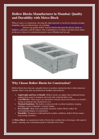 Hollow Blocks Manufacturer in Mumbai