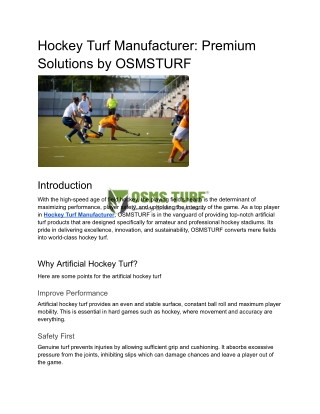 Hockey Turf Manufacturer Premium Solutions by OSMSTURF