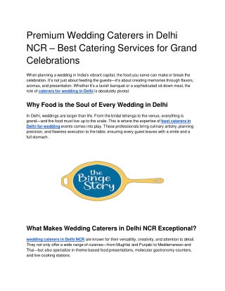 Premium Wedding Caterers in Delhi NCR – Best Catering Services for Grand Celebrations