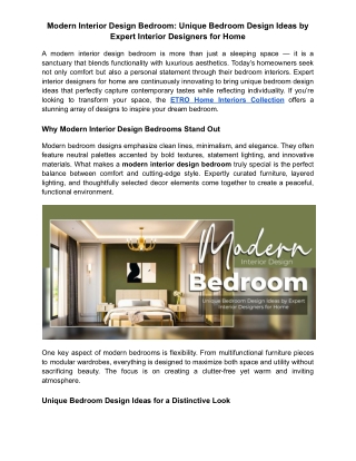 Modern Interior Design Bedroom: Unique Bedroom Design Ideas by Expert Interior D