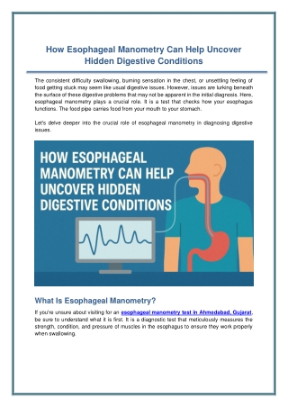 How Esophageal Manometry Can Help Uncover Hidden Digestive Conditions