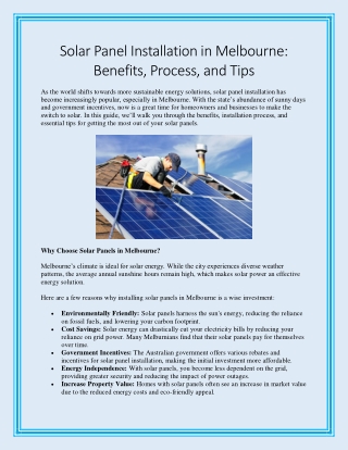 Solar Panel Installation in Melbourne Benefits Process and Tips