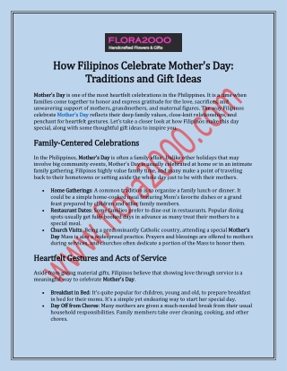 How Filipinos Celebrate Mother's Day:  Traditions and Gift Ideas