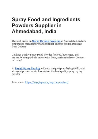 Spray Food and Ingredients Powders Supplier in Ahmedabad, India