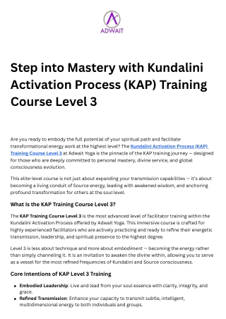 Kundalini Activation Process (KAP) Training Course Level 3