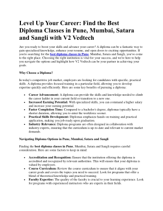 Find the Best Diploma Classes in Pune, Mumbai, Satara, Sangli