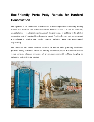 Eco-Friendly Porta Potty Rentals for Hanford Construction