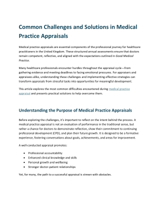 Common Challenges and Solutions in Medical Practice Appraisals