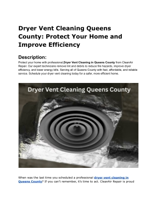 Dryer Vent Cleaning Queens County