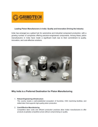 Leading Piston Manufacturers in India: Quality and Innovation Driving the Indust