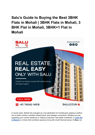 Salu’s Guide to Buying the Best 3BHK Flats in Mohali _ 3BHK Flats in Mohali, 3 BHK Flat in Mohali, 3BHK 1 Flat in Mohali