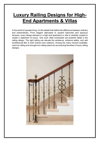 Luxury Railing Designs for High-End Apartments & Villas