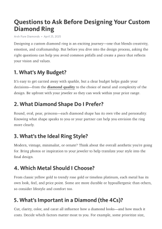 Questions to Ask Before Designing Your Custom Diamond Ring