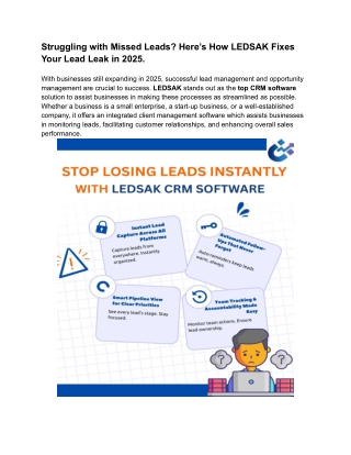 Struggling with Missed Leads_ Here’s How LEDSAK Fixes Your Lead Leak in 2025.