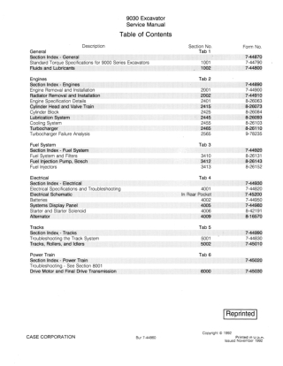 CASE 9030 Excavator Service Repair Manual Instant Download