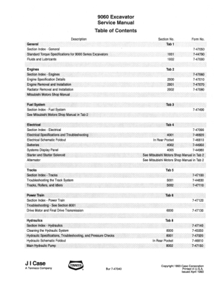 CASE 9060 Excavator Service Repair Manual Instant Download